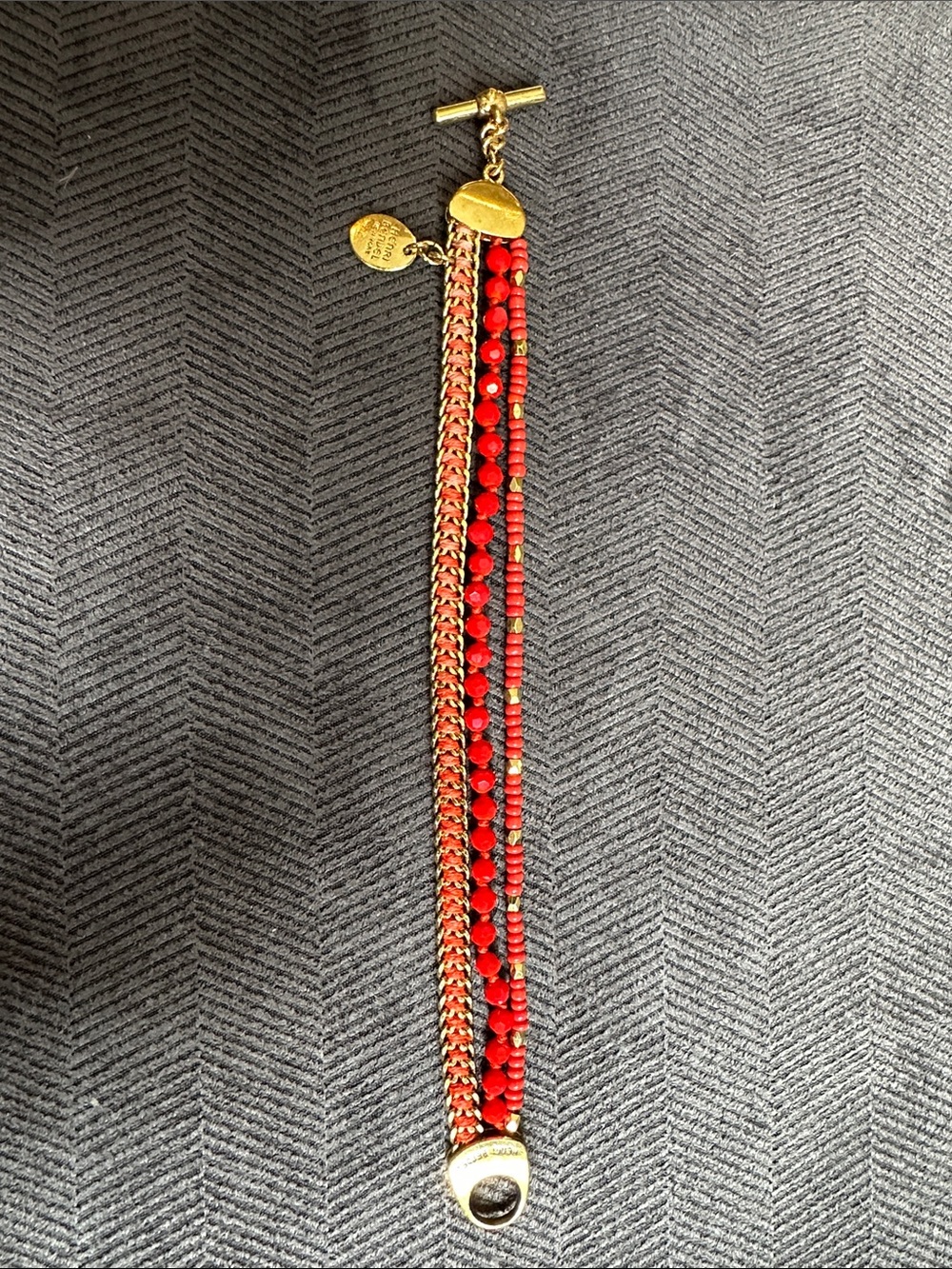 Henri Bendel Gold and Red Beaded Multi-Strand Bracelet